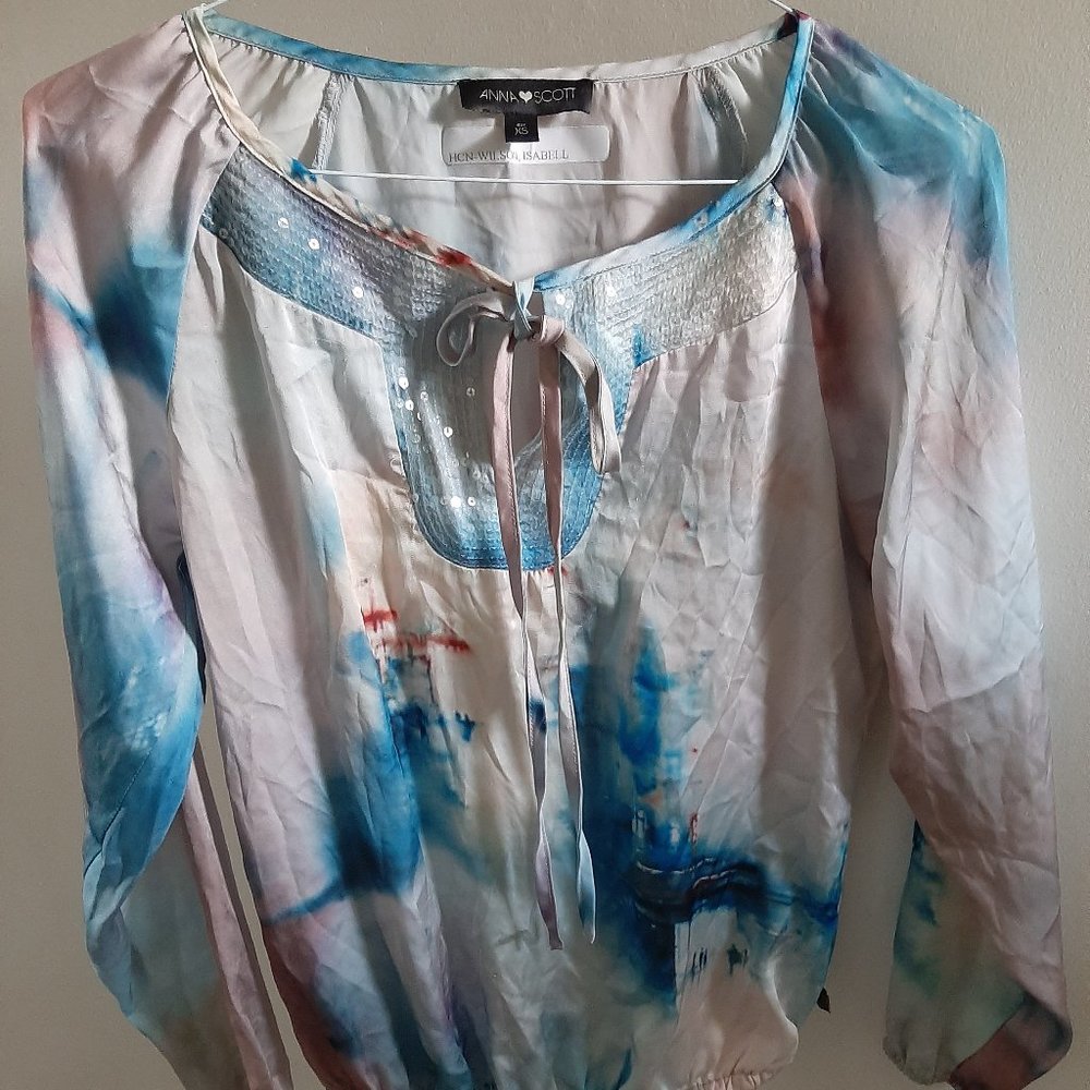 Anna Scott eurXS Peake Sequin Blouse Long Sleeve